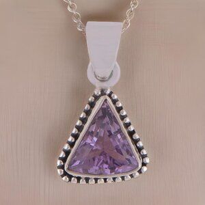 Handmade Amethyst Fancy Shape Sterling Silver Pendant